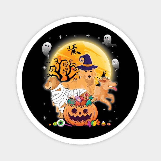 Golden Retriever Dog Mummy Witch Moon Ghosts Happy Halloween Thanksgiving Merry Christmas Day Magnet by joandraelliot